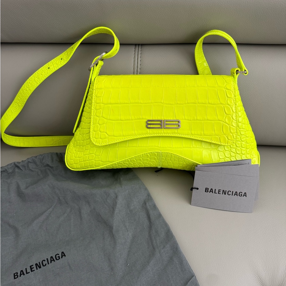 Balenciaga Bright Yellow Croc-Embossed Crossbody Bag